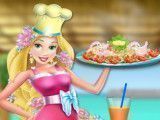 Princesa Rapunzel frango com brócolis