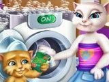 Angela lavar roupas com Ginger