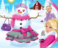 Barbie vestindo sua boneca de neve