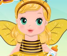 Cuidar da bebê e vestir roupa de abelha