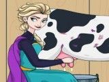 Elsa tirar leite da vaca