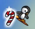 Pinguim praticando snowboard