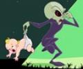 Cachorrinho salvando as crianças dos alienígenas