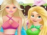 Princesas e Barbie na piscina