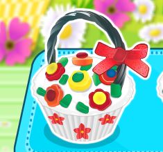 Fazer cupcakes na cesta de flores